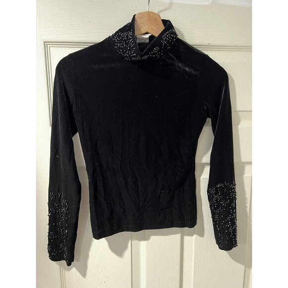 Celo Women Long Sleeve Velvet Blouse Black Size Medium  Sparkle Mock Neck - Picture 1 of 6